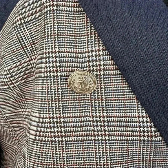 JASON WU NWT SZ M Cropped Blazer Navy w/ Gray Glen Plaid, Double Breasted CLASSY - Picture 3 of 8